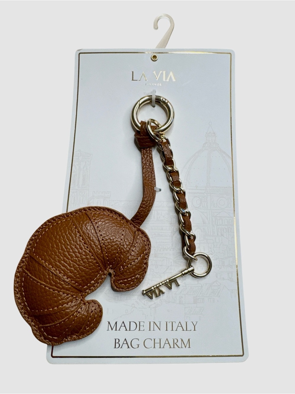 LA VIA Firenze Brown Croissant Leather Keychain